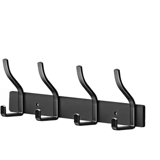 MEIJO Garderobenleiste Schwarz Garderobenhaken Edelstahl Kleiderhaken Wand Wandhaken mit 4 Haken, Hakenleiste Garderobe Wandgarderobe für Schlafzimmer Bad Küche Kleiderständer (Schwarz, 4 Haken)
