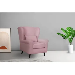 Home affaire Sessel Ohrensessel CHISTELLE, wahlweise mit Polsterhocker, mit Wellenunterfederung, Maße: B/T/H: 81/87/99 cm rosa