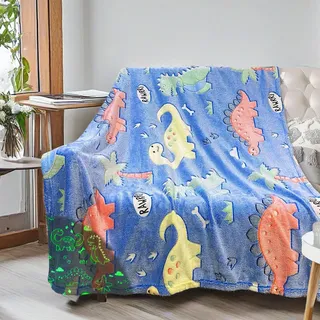 HSGLGNA Kuscheldecke Kinder Dinosaurier Decke Leuchtet im Dunkeln,Dinosaurier Muster Weiche Mikrofaser Flauschig Decke,Tolle Geschenke für Dino Liebhaber (Dinosaurier E, 130x150 cm)