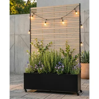 Hochbeet mit Sichtschutz, Metall Pflanzkasten mit Rankgitter und Rollen, freistehender Pflanzkübel 33cm tief, wetterfest für Blumen und Kletterpflanzen - Ideal für Garten, Balkon und Terrasse