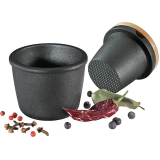 Zassenhaus Reibe, Gusseisen, schwarz, 8cm, M076080 | Kräuterreibe, massives Gusseisen, Buchenholz, dicht schließender Deckel, ideal für Gewürzmischungen, langlebig