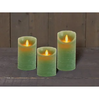 Coen Bakker Deco BV LED-Kerze 3er Set LED Echtwachskerze 10 / 12,5 & 15 cm, Ø 7,5 cm (3-tlg), große Farbauswahl, Timerfunktion, flackernder Docht grün