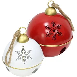Dekoleidenschaft Dekohänger Weihnachtsglocke "Maxi" Weihnachtskugeln weiß + rot, Ø 30 + 40 cm (2 St., im Set), Metall Weihnachtsdeko hängend