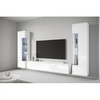 OTTO home Wohnwand OTTO HOME "Kenia, Vitrine Türanschlag links/rechts wechselbar", weiß (weiß, weiß hochglanz), B:270cm, Glas, Hartfaserplatte, Holzwerkstoff, Kunststoff, Kastenmöbel-Sets, Wohnwand, Vitrinen mit Eckverglasung, hängend und stehend montierbar