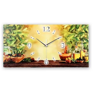 Kreative Feder Wanduhr Designer-Wanduhr aus Stein (Schiefer) mit flüsterleisem Uhrwerk (ohne Ticken; außergewöhnlich & modern; Größe ca. 50x25cm) gelb