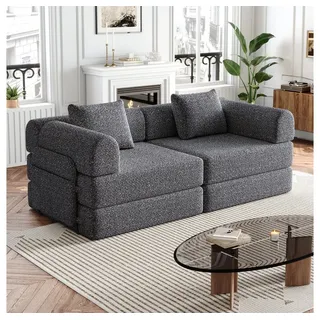 MODFU Schlafsofa Chenille-Schlafsessel 2-in-1, mit Staufach in der Armlehne, Metallrahmen und mehreren Konfigurationsmöglichkeiten 2 Teile, mit Relaxfunktion grau