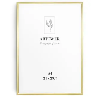 Artower® Bilderrahmen Gold Metall Dünner Rahmen für DIN A4 21 x 29,7 cm | Posterrahmen Groß für Collage | Picture Frame Metal 21x30 cm | Aluminium Schmal Bilderrahmen | Gold Poster Rahmen
