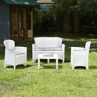 Outdoor-Lounge-Set Ostuni,  Sitzecke in Rattan-Optik mit Kissen,  100 %  Italy,  Weiß - Weiß