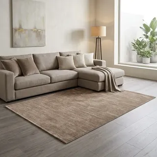 Sehrazat Teppich SEHRAZAT "LIMA, auch als Läufer", braun (dunkelbeige), B:120cm H:10mm L:170cm, Polyester, Polypropylen, Teppiche, Teppich, Kurzflor, Linienstruktur, leichter Glanz, Wohnzimmer