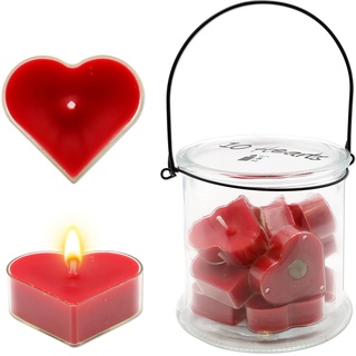 Dekohelden24 10 Herz Teelichter in Rot, Maße des Windlichtes B/H/T 13 x 13 x 13 cm, 13 cm