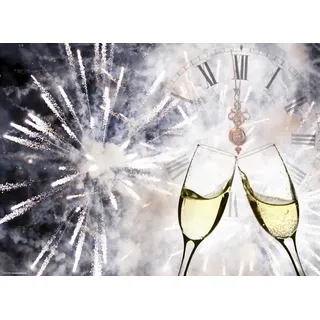 Tischsets | Platzsets - Silvester - Sektgläser mit Uhr silber - 12 Stück aus Premium Papier in Aufbewahrungsmappe – Die Tischdekoration für Silvester