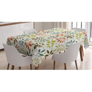ABAKUHAUS Grunge Tischdecke, Vintage Falling Leaves, Druck mit Klaren Farben ohne Verblassen Waschbar für innen oder Außen Bereich, 140 x 170 cm, Beige Grün