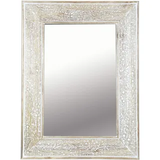 Orient Spiegel Wandspiegel Lola 60cm Braun Weiss | Großer Marokkanischer Flurspiegel mit Holzrahmen orientalisch verziert | Orientalischer Vintage Badspiegel ohne Beleuchtung als Orientalische Deko
