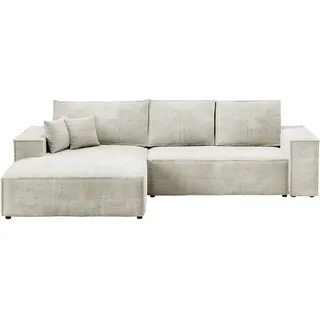 bromarkt Ecksofa PABLO Schlaffunktion Bettkasten L-Form 294x185x85cm Weiß Links - Weiß