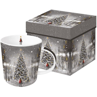 Kaffeebecher Christbaum mit Geschenkbox, Tasse Tiere Tier Geschenkset Weihnachten Weihnachtsbaum Schnee