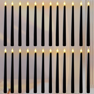 FAEFTY 24 Stück LED Stabkerzen, Flammenlose LED Kerzen Schwarz Flackernde Flamme, Batteriebetriebene Kerzen, Elektrische Kerzen Lang für Weihnachten, Erntedankfest, Candlelight Dinner(2.1 x 25 cm)