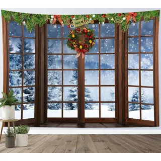 Sxakswol Wandteppich Groß Weihnachten Wandteppich 300x260 Wandbehang Landschaft Vor Dem Fenster, Tapisserie 3D Wandtuch Aesthetic Wandteppiche für Wohnzimmer Schlafzimmer Wohnheim Wanddeko
