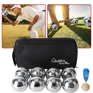 casativo Hochwertiges Boule- & Pétanque-Spiel, 8 Metallkugeln, Holzkugel, Abstandsmesser, Tragetasche, Boccia Kugeln mit idealen Laufeigenschaften