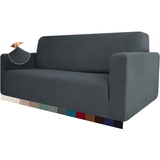 HEYOMART Stretch Sofabezug 1 Stück Sofahusse Spandex Jacquard Elastische Couchbezug mit Anti-Rutsch-Schaumstoffe (L-förmiges Ecksofa erfordert Zwei) - 1 Seater, Grau