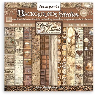 Scrapbooking Small Pad 10 sheets cm 20,3X20,3 (8"X8") Backgrounds Selection - Coffee and Chocolate