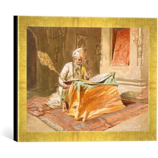 Gerahmtes Bild von William 'Crimea' Simpson "Sikh Priest Reading the Grunth, Umritsar, from 'India Ancient and Modern', 1867", Kunstdruck im hochwertigen handgefertigten Bilder-Rahmen, 40x30 cm, Gold raya