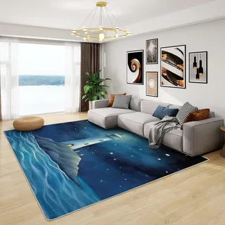 Generisch Nautische Deko - Teppich Wohnzimmer Schlafzimmer Maritim, Kleiner Teppich Nautisch, Weich Kurzflor & Waschbar & rutschfest Fussmatte Innen, Kinderteppich 40x60 cm