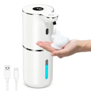 OQIMAX Automatischer Seifenspender mit Sensor, No Touch Elektrische Schaumseifenspender 380ml mit Display & 6-stufig Einstellbarer Modus, IPX5 Wasserdicht, USB Aufladung für Badezimmer & Küche