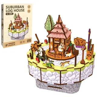 Esun 3D-Puzzle 3D Holz Musikbox und Musik Holzpuzzle Modellbausatz für Erwachsene, 99 Puzzleteile, DIY Modellbau, Basteln, Wohnkultur, Geschenk gelb|lila