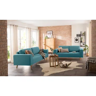 3-Sitzer HOME AFFAIRE "Lasse" Sofas Gr. B/H/T: 239 cm x 84 cm x 89 cm, Struktur fein, blau (petrol) 3-Sitzer Sofas im scandinavischem Stil mit Holzfüßen