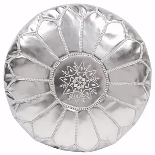 Poufs&Pillows Premium Kunstleder Pouf Silber - Handgefertigt - Gefüllt geliefert - Ottoman, Sitzsack, Fußhocker, Polsterhocker (Silber)