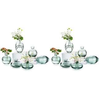 Kleine Vasen füR Tischdeko Glas - EylKoi 4 Sätze(12 Stück) Grün Mini Vase Vintage Handmade Hydroponic Glasvase Blumenvase Modern Set Fuer Hochzeit Tischdeko, Zuhause Wohnzimmer Blumen Rose