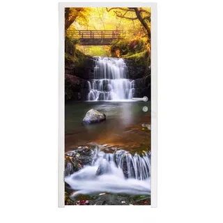 MuchoWow Türtapete Farbenfroher Wald und ein Wasserfall im Brecon Beacons National Park, Matt, bedruckt, (1 St), Türfolie Selbstklebend, Türtapete, Türdeko Poster, 95x235 cm bunt 95 m x 235 m