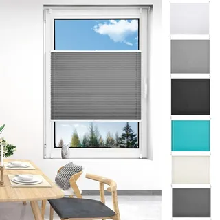 Thermo Plissee Ohne Bohren 55 x 160 cm Sichtschutz Und Blickdicht Easyfix Plisee Rollo Ohne Bohren mit Klemmträger / -fix für Schlafzimmer, Hellgrau