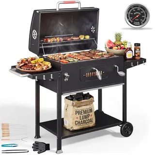 DEVOKO Holzkohlegrill xxl, BBQ Holzkohlegrills mit deckel, Kohlegrill groß für Balkon, Garten, Outdoor, Barbecue grill inklusive 71 × 43 cm Grillrost/Thermometer/Küchenzange/Grillhandschuhe