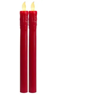 MARELIDA LED-Kerze LED Stabkerzen Echtwachs flackernde Tafelkerzen H: 25cm rot 2er Set (2-tlg) rot