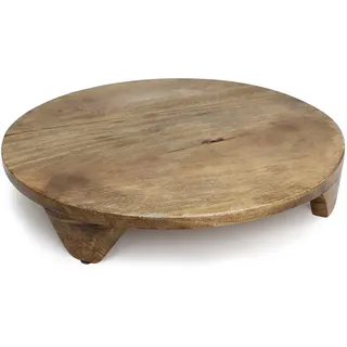 Mangoholz Servierteller groß rund lebensmittelecht - 38 cm - XL Massivholz Servierplatte mit Standfüßen - Kerzentablett Tisch Deko Holz Tablett Weihnachten Advent Hochzeit Geschenke Dekoration