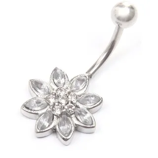 FIRETTI Bauchnabelpiercing Schmuck Geschenk Piercing Körperschmuck Blume, mit Glasstein silberfarben