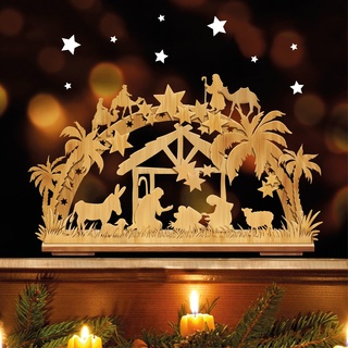 Fensterbild Weihnachten Weihnachtskrippe Krippe in Holzoptik Sterne Fensteraufkleber Schwibbogen, 3. A2 Bogen