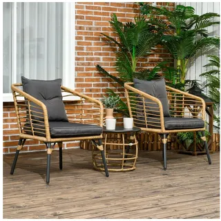 Outsunny Rattan Gartenmöbel-Set 3-tlg. Sand/Dunkelgrau