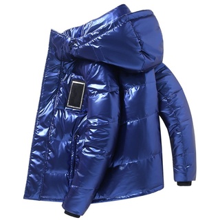 LHNT Herren Glänzende Daunenjacke Ultraleichte warme und Winddichte Jacke mit Kapuze Metallic-Look Bomberjacke Mode Glänzender Steppjacke