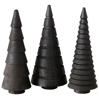 Spetebo Dekobaum Tanne aus Kiefernholz (Weihnachtsbaum Figur, 3 St., Set Tischdeko), Holzbaum zum Hinstellen schwarz