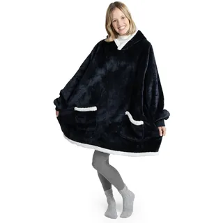 Blumtal Sherpa Hoodie Decke Damen mit Ärmeln und Kapuze - OEKO-TEX zertifizierter Kuschelpullover Damen - Decke zum Anziehen - Decken Hoodie - Kuschelpullover gefüttert - Dark Ocean Blue - Dunkelblau - Hoodie Decke Sherpa - Medium/Kinder