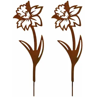 Bornhöft 2er Set Gartenstecker Osterglocke aus Metall – Rostoptik – Narzissen Garten Deko – Wetterfeste Gartendekoration für Beet & Topf 80cm XXL