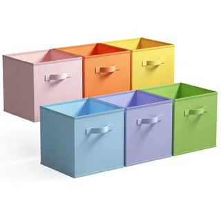 GRANNY SAYS Aufbewahrungswürfel aus Stoff, 6 Stück Kisten für Kallax Regal, 33 x 33 x 32,4 cm Faltbare Regalbox mit Griffen für Kinderzimmer Bastelzimmer Organisieren, Bunt Stoffkisten Aufbewahrung