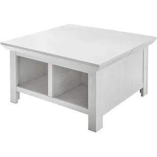 Lomadox Couchtisch Truhen-Tisch im Landhaus Stil Dekor Pinie weiß Nb. mit Klappe und Stauraumfach B/H/T ca. 93x50x93cm