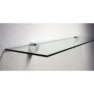 Dekoleidenschaft Wandregal aus 10mm Glas, klar, Verschiedene Formen und Größen, Glasregal, Glasboden, Glasablage, Badregal, Eckregal Bad Ablage Regal (Wandclips Maxi Silber, 90x30 cm)
