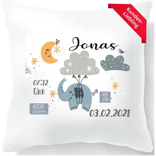Zarto Geschenke zur Geburt Junge - Personalisierte Geschenke Baby – Geburtskissen Baby personalisiert - Babygeschenk Kissen mit Namen & Geburtsdaten
