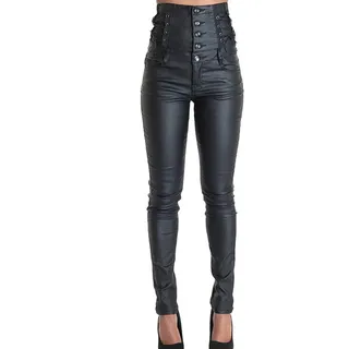 Xsayjia Damen Lederhose Echtleder Slim Fit schwarz Lamm Nappa Leder Leggins - M