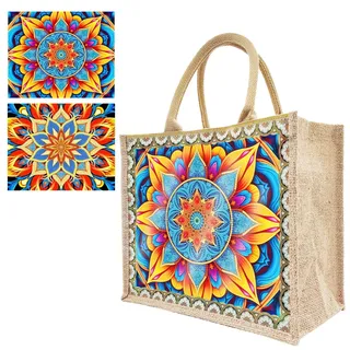 5D DIY Diamond Painting Tasche, Leinen Diamant Painting Tragetasche mit Innentasche, Diamant Painting Organizer Tasche Stofftasche Shopper mit 2 Austauschbaren Leinwänden (01-Mandala)