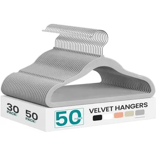 Songmics Kleiderbügel Samt Taubengrau 50 St.